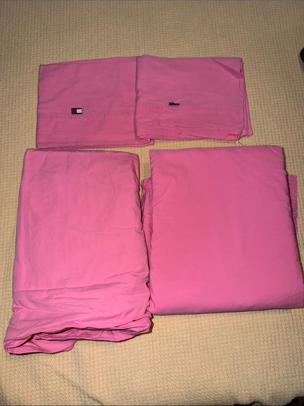 Tommy Hilfiger Pink Solid Sheet Set with Logo Accent